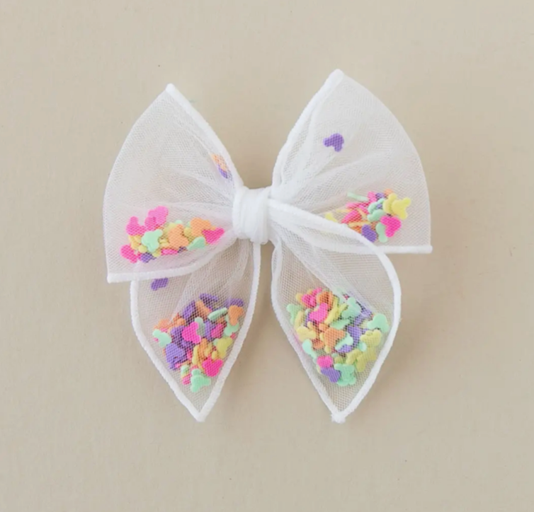 White Tulle Multicolored Mouse Bow Hair Clip