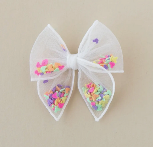 White Tulle Multicolored Mouse Bow Hair Clip