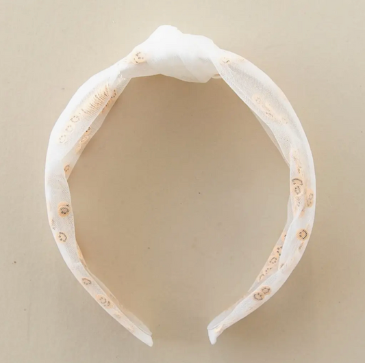 White Tulle Smiley Face Headband