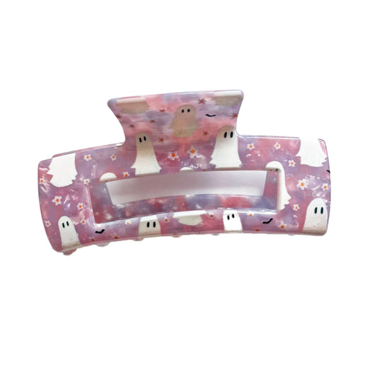 Pink Floral Ghost Claw Clip   