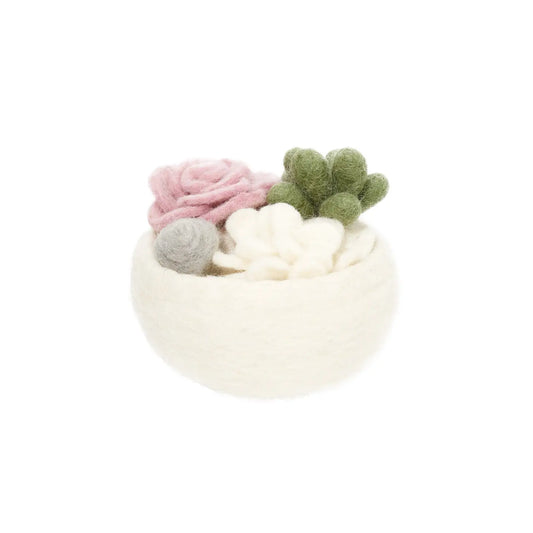 Felt Pink Rose Succulent Bowl