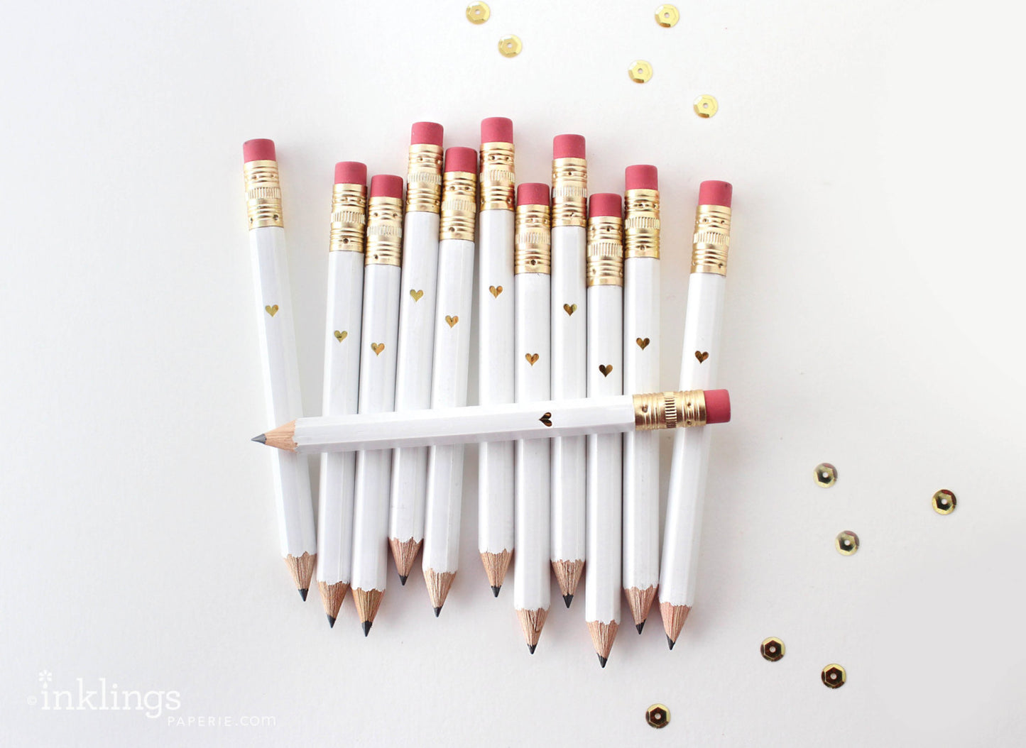 Gold Heart Mini Pencils-White