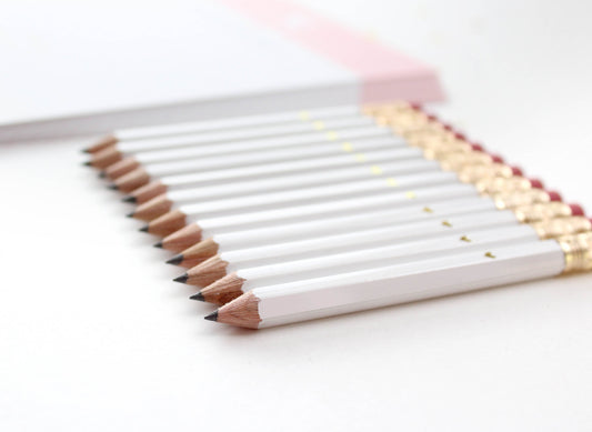 Gold Heart Mini Pencils-White